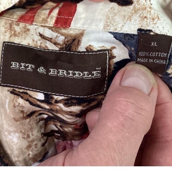 Bit & Bridle Shirt Mens XL Ivory Western US Flag Horse Rodeo Cowboy Patriotic - Picture 6 of 6